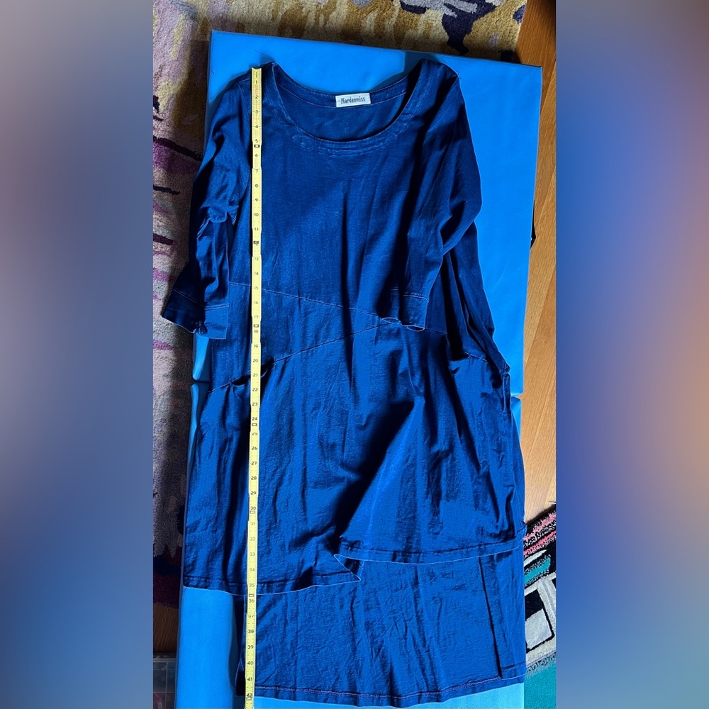 Boho Artist-style High-low Tunic Casual Dress M Navy - Picture 5 of 6